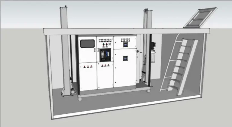 padmounted transformer in basement power distribution room